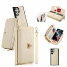 For Samsung Galaxy S22 Ultra 5G Crossbody Multi-functional Zipper Wallet Litchi Leather Phone Case(Beige) - 1