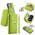 For iPhone 15 Pro Max MagSafe Crossbody Multi-functional Zipper Wallet Litchi Leather Phone Case(Green) - 1