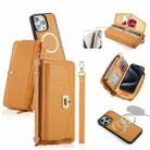 For iPhone 15 Pro MagSafe Crossbody Multi-functional Zipper Wallet Litchi Leather Phone Case(Orange) - 1