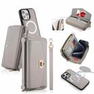 For iPhone 15 Pro MagSafe Crossbody Multi-functional Zipper Wallet Litchi Leather Phone Case(Grey) - 1