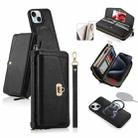 For iPhone 15 MagSafe Crossbody Multi-functional Zipper Wallet Litchi Leather Phone Case(Black) - 1