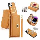 For iPhone 14 Plus MagSafe Crossbody Multi-functional Zipper Wallet Litchi Leather Phone Case(Orange) - 1