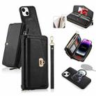 For iPhone 14 MagSafe Crossbody Multi-functional Zipper Wallet Litchi Leather Phone Case(Black) - 1