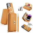 For iPhone 14 Pro MagSafe Crossbody Multi-functional Zipper Wallet Litchi Leather Phone Case(Orange) - 1