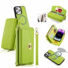 For iPhone 14 Pro MagSafe Crossbody Multi-functional Zipper Wallet Litchi Leather Phone Case(Green) - 1