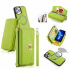 For iPhone 13 Pro Max MagSafe Crossbody Multi-functional Zipper Wallet Litchi Leather Phone Case(Green) - 1