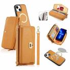 For iPhone 13 MagSafe Crossbody Multi-functional Zipper Wallet Litchi Leather Phone Case(Orange) - 1