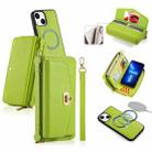 For iPhone 13 MagSafe Crossbody Multi-functional Zipper Wallet Litchi Leather Phone Case(Green) - 1