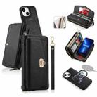 For iPhone 13 MagSafe Crossbody Multi-functional Zipper Wallet Litchi Leather Phone Case(Black) - 1