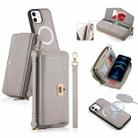 For iPhone 12 MagSafe Crossbody Multi-functional Zipper Wallet Litchi Leather Phone Case(Grey) - 1