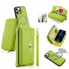 For iPhone 12 Pro Max MagSafe Crossbody Multi-functional Zipper Wallet Litchi Leather Phone Case(Green) - 1