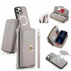For iPhone 12 Pro Max MagSafe Crossbody Multi-functional Zipper Wallet Litchi Leather Phone Case(Grey) - 1