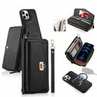 For iPhone 12 Pro MagSafe Crossbody Multi-functional Zipper Wallet Litchi Leather Phone Case(Black) - 1