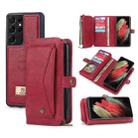 For Samsung Galaxy S21 Ultra 5G Multi-functional Zipper Wallet Leather Phone Case(Red) - 1
