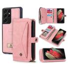 For Samsung Galaxy S21 Ultra 5G Multi-functional Zipper Wallet Leather Phone Case(Pink) - 1
