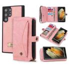 For Samsung Galaxy S22 Ultra 5G Multi-functional Zipper Wallet Leather Phone Case(Pink) - 1