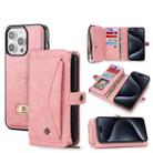 For iPhone 15 Plus Multi-functional Zipper Wallet Leather Phone Case(Pink) - 1