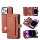 For iPhone 14 Plus Multi-functional Zipper Wallet Leather Phone Case(Brown) - 1