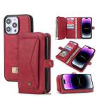 For iPhone 14 Multi-functional Zipper Wallet Leather Phone Case(Red) - 1