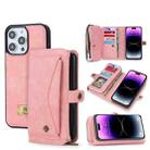 For iPhone 14 Multi-functional Zipper Wallet Leather Phone Case(Pink) - 1