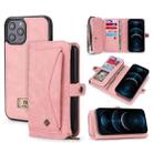 For iPhone 12 Pro Max Multi-functional Zipper Wallet Leather Phone Case(Pink) - 1