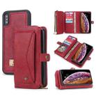 For iPhone X / XS Multi-functional Zipper Wallet Leather Phone Case(Red) - 1