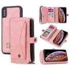 For iPhone X / XS Multi-functional Zipper Wallet Leather Phone Case(Pink) - 1