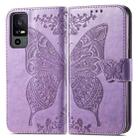 For TCL 40 XE Butterfly Love Flower Embossed Leather Phone Case(Light Purple) - 1