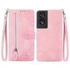 For TCL 40 NXTpaper 4G Embossed Flower Zipper Leather Phone Case(Pink) - 1