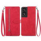 For TCL 40 NXTpaper 4G Embossed Flower Zipper Leather Phone Case(Red) - 1