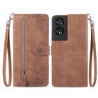 For TCL 40 NXTpaper 4G Embossed Flower Zipper Leather Phone Case(Brown) - 1