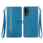 For TCL 40 XE Embossed Flower Zipper Leather Phone Case(Blue) - 1