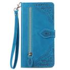 For TCL 40 XE Embossed Flower Zipper Leather Phone Case(Blue) - 2