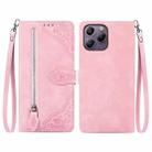 For Blackview A96 Embossed Flower Zipper Leather Phone Case(Pink) - 1