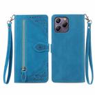 For Blackview A96 Embossed Flower Zipper Leather Phone Case(Bule) - 1