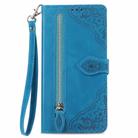 For Blackview A96 Embossed Flower Zipper Leather Phone Case(Bule) - 2