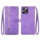 For Blackview A96 Embossed Flower Zipper Leather Phone Case(Purple) - 1