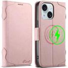 For iPhone 15 SUTENI J07 Multifunctional Horizontal Flip Magsafe Leather Phone Case(Pink) - 1