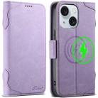 For iPhone 15 SUTENI J07 Multifunctional Horizontal Flip Magsafe Leather Phone Case(Purple) - 1