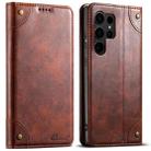 For Samsug Galaxy S24 Ultra 5G Suteni Baroque Calf Texture Buckle Wallet Leather Phone Case(Khaki) - 1
