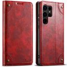 For Samsung Galaxy S22 Ultra 5G Suteni Baroque Calf Texture Buckle Wallet Leather Phone Case(Red) - 1