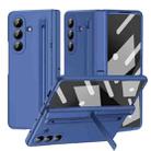 For Samsung Galaxy Z Fold7 5G Long Chi Grain Leather Shockproof Phone Case, No Pen(Blue) - 1