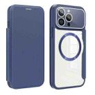 For iPhone 15 Pro Max Colored Shield MagSafe Magnetic RFID Anti-theft Leather Phone Case(Blue) - 1
