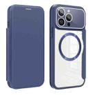 For iPhone 15 Pro Colored Shield MagSafe Magnetic RFID Anti-theft Leather Phone Case(Blue) - 1