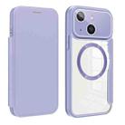 For iPhone 15 Plus Colored Shield MagSafe Magnetic RFID Anti-theft Leather Phone Case(Purple) - 1