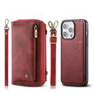 For iPhone 15 Pro Max Crossbody Multi-functional Zipper Wallet Leather Phone Case(Red) - 1