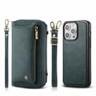 For iPhone 15 Pro Max Crossbody Multi-functional Zipper Wallet Leather Phone Case(Green) - 1