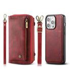 For iPhone 15 Pro Crossbody Multi-functional Zipper Wallet Leather Phone Case(Red) - 1