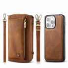 For iPhone 15 Pro Crossbody Multi-functional Zipper Wallet Leather Phone Case(Brown) - 1