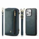 For iPhone 15 Pro Crossbody Multi-functional Zipper Wallet Leather Phone Case(Green) - 1